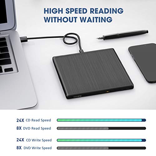 VicTsing USB 3.0 External CD Drive, Portable External CD-RW Drive DVD-R Combo Burner Player Writer for Laptop Notebook PC Desktop Computer (Black)