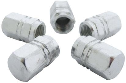 5 x Hexagon Car or Bike Dust/ Valve Caps - Silver Metal