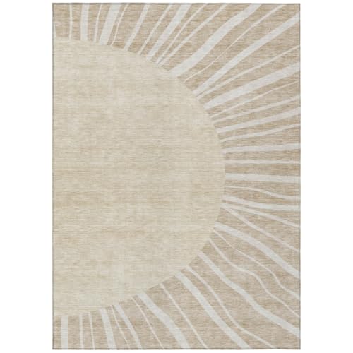 HomeRoots 580813 10 x 14 ft. Abstract Washable Indoor & Outdoor Rectangle Area Rug Beige & Khaki