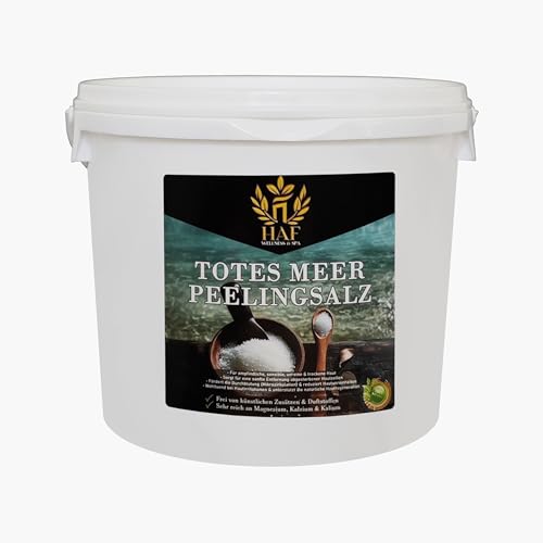 HAF – Totes Meer Peelingsalz (1 x 5 kg Eimer) – Naturreines Körper-Peeling aus Jordanien. Für trockene Haut & Gesicht in Sauna, Dusche oder Dampfbad verwendbar, Vegan & ohne Zusatzstoffe