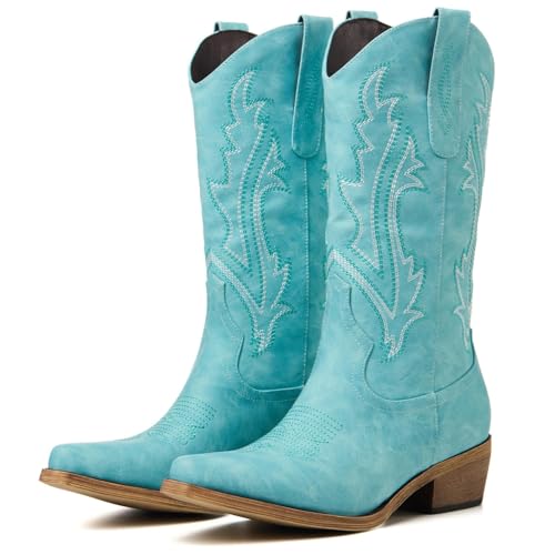 Image of Cowboy Boots for Women, Cowgirl Boots with Embroidered and Chunky Heel, Ideal for Daily Wear and Country Fashion