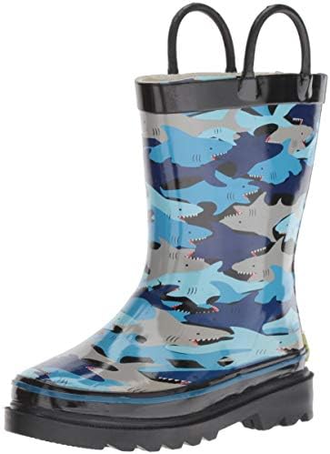 Western Chief boys Waterproof Printed Rain Boot, Shark Chomp,5-6 Toddler