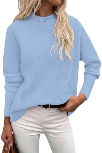 LOMON Mock-Neck Sweater Fall Turtleneck Pullover for Women (Sky Blue,S)