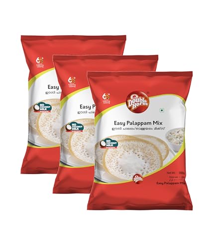 Image of Double Horse Easy Palappam Mix 500g Pack of 3 | Coconut Milk Not Required | 1 Hour Fermentation | Soft & Fluffy | Vellayappam | Appam