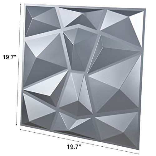 Art3D 3D Paneling Textured 3D Wall Design, Grey Diamond, 19.7" X 19.7" (12 Pack) (Matt Grey) #TOP2