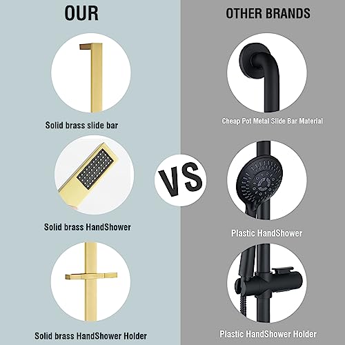 Gerigemt Brushed Gold Shower Slide Bar, Handheld Shower With Adjustable 27.56-Inch Slide Bar And 59 Inch Hose, Shower Wand & Shower Bar, Easy Reach Hand Held Shower For Adults And Child. #TOP2