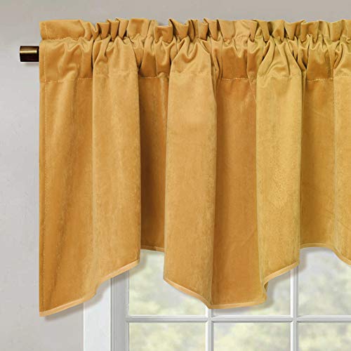 Yellowish Gold Velvet Window Valance - Home Fashion Rod Pocket Scalloped Valance Light Blocking Half Curtain Tiers Thermal Insulated Energy Saving Drapes for Guest Room/Hall, 52 x 18-inch, 1 Pack - Thumbnail 4