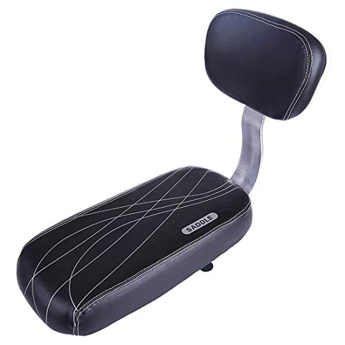 YIFAN Bicycle Bike Back Seat PU Leather Cover Cushion, Bike Child Seat with Back Rest - Black(Line Pattern)