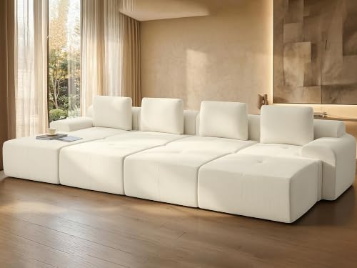 Image of 159 inch Oversized Boneless Couch, Comfort Cloud Sectional Couches for Living Room, Modular Sofa High Back & Extra Deep Seat, No Assembly, Soft Chenille Fabric (Warm White, 159 inch-(4+4))