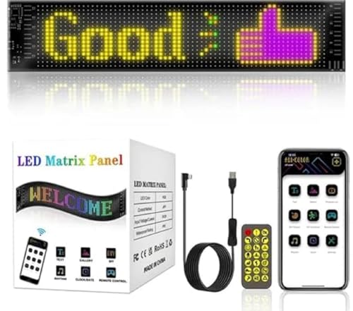 Image of Flexible LED Matrix Panel Display Sign, 7x3 Inches, IP65 Waterproof, App and Remote Control, for Cars, Home, Office, Shops