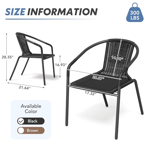 Image of UDPATIO Rattan Patio Dining Chairs Set of 4, Wicker Stackable Outdoor Chairs with All Weather Curved Back & Metal Frame, for Indoor Bistro Deck, Black