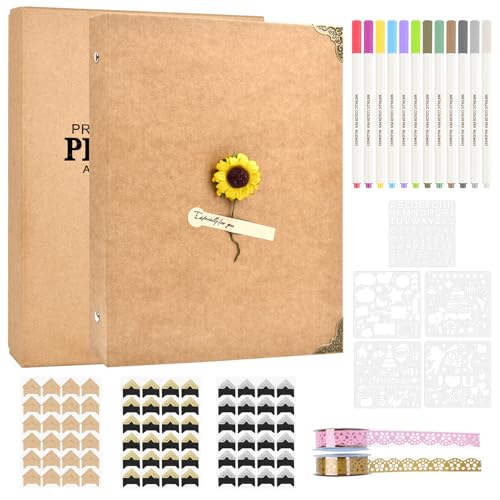 Álbum de fotos DIY para scrapbooking, tapa dura kraft, tamaño 8,3" x 10,5", 60 páginas, con pegamento de encaje, plantillas y pegamentos para esquinas, color caqui miniatura 1
