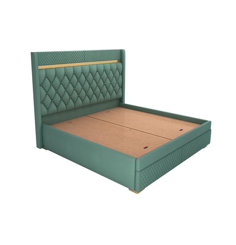 Image of MAMTA DECORATION Solid Wood King Size Bed with Box Storage | Premium Velvet Upholstered Tufted Headboard Palang Cot Bed | Modern Wooden Double Bed for Bedroom, Home, Hotel & Guest Room | Greendust
