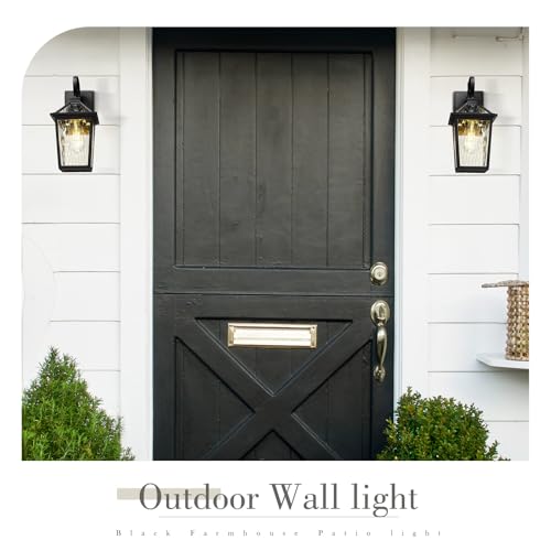 Image of zeyu 2 Pack Outdoor Wall Lamp Lights, Medium Porch Lights Outdoor Wall for House Patio, Die-Cast Aluminum with Water Ripple Glass, Black Finish, ZX58B-2PK-SW BK