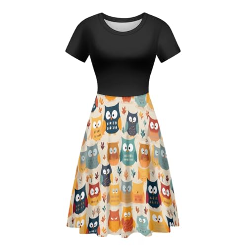 GLUDEAR Women's Summer Casual Unique 3D Print Short Sleeve Flared A-Line Skater Dress,Cartoon O