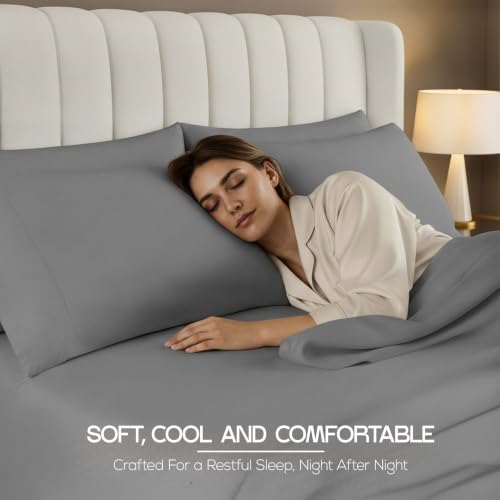 Image of 10-Pack Full Size Hotel Sheet Set, Soft Brushed Microfiber Commercial Sheets, Resort Quality Bedding, Deep Pocket, Shrink & Fade Resistant, Easy Care, Grey