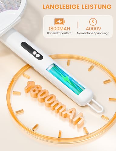 WOCVRYY Elektrische Fliegenklatsche Extra Stark 4000V 1800mAh 3 in 1 Akku Aufladbar Elektro Mückenklatsche mit USB Typ-C Wiederaufladbarer LED-Licht Zusammenklappbar für Mücken(Schwarz)