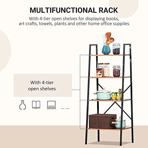 Homcom Industrial 4 Tier Ladder Shelf Bookshelf Vintage Storage Rack Plant Stand With Wood Metal Frame For Living Room Bathroom, Black/Distressed Brown #TOP3