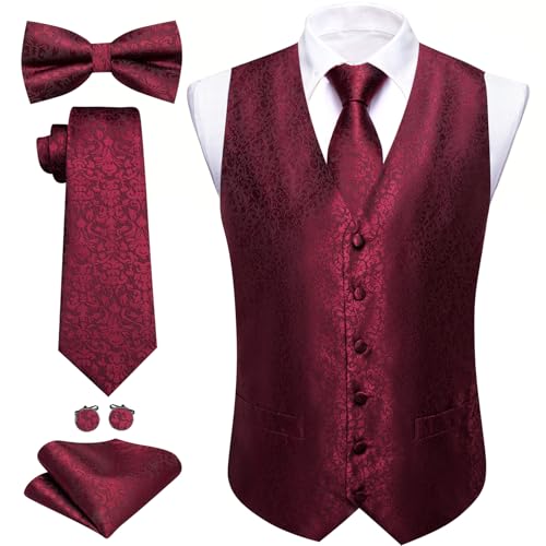 Image of Barry.Wang Men's Suit Vest Tie Bowtie Set Formal Silk Paisley Waistcoat Hanky Cufflinks Lapel Pin Set Wedding Party 7PCS