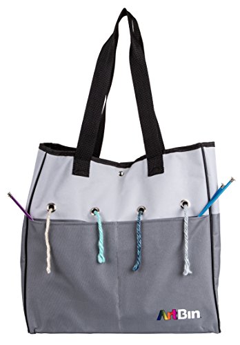 Image of ArtBin 6821AG Yarn Tote, Portable Knitting & Crochet Storage Bag with Lift-Out Yarn Organizer, [1] Poly Canvas Tote Bag, Gray & Black