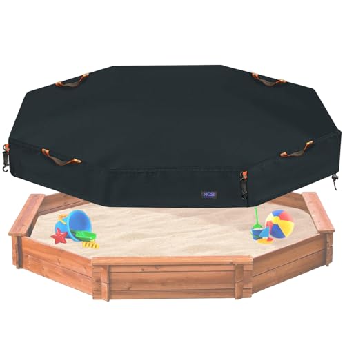 Image of NGB Octagon Sandboxes Cover,with 4 Windproof Hooks 4 Reflective Handles and Elastic Pull Cord ，600D Oxford Garden Canopy Sandpit Pool Protection Cover Dustproof and Waterproof (Black,86x79x9inch)