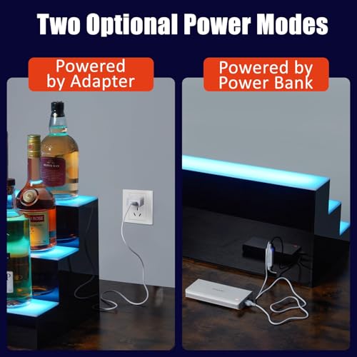 3 Tiers LED Lighted Liquor Bottle Display,30in LED Liquor Shelf with Remote & App Control,Bottle Shelf 16 Colors,4 Modes,Multi-Color Lighting Modes,Bars