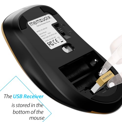 Image of memzuoix 2.4G Wireless Mouse, 1400 DPI Mobile Optical Cordless Mouse with USB Receiver, Portable Computer Mice Wireless Mice for Laptop, PC, Desktop, MacBook, 5 Buttons (Gold)