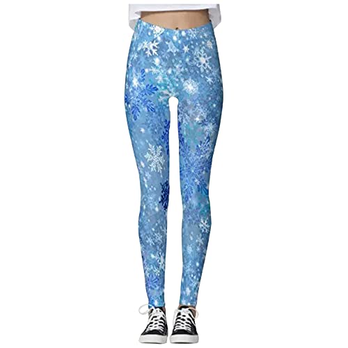 CMXG Leggings High Waisted, Womens Christmas Printing Yoga Pants, Santa Claus Elk Snowflake Snowman Gift Print Hip-Lifting Sportpants, Tummy Control Compression Yoga Pants for Running Workout