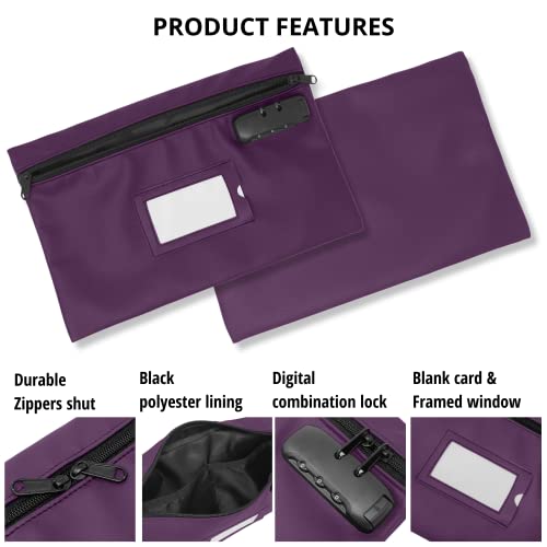 Money Bag For Cash With Lock | 12X8 Inch | Purple | Leatherette Locking Bank Bag | Cash Bag With Lock | Money Bags With Zipper For Cash | Bank Deposit Bags With Zipper | Bank Bags With Zipper| By Gidabrand #TOP2