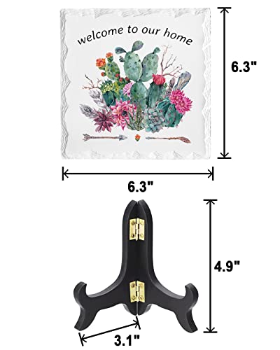 Watercolor Tropical Cactus Floral Ceramic Plaque With Wooden Stand, Welcome To Our Home White Table Decorative Plaques, Desk Decor Sign - Memorial Gifts For Wedding Ceremony #TOP1