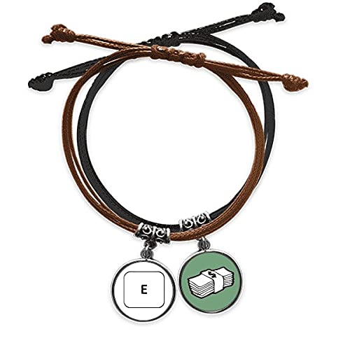 Pulsera de cuero con amuleto de dinero y simbolo de teclado para hombre y mujer