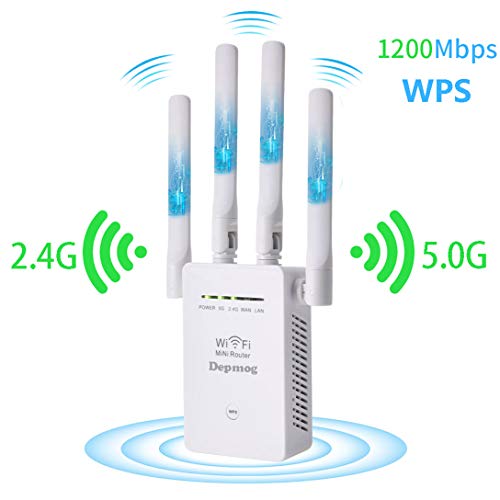 Depmog Ripetitore di Rete WiFi, ripetitore di Segnale Wireless 1200M, 5Ghz 867Mbps, 2.4Ghz 300Mbps, ripetitore WiFi con WPS e modalità Access Point, Doppia Antenna Integrata, WPA2 WPA WEP