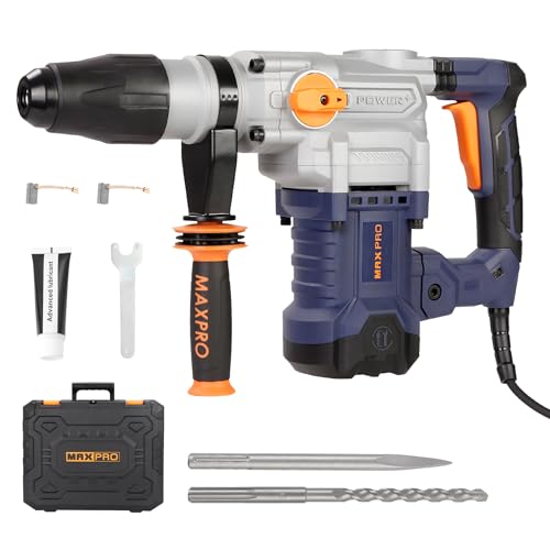 Marteau Burineur MAXPRO 1600W SDS-MAX, 9J - Perceuse Démolisseur Lourde pour Béton - Capacité de Perçage: 50mm - Poignée Anti-Vibration Incluse avec Mallette de Transport