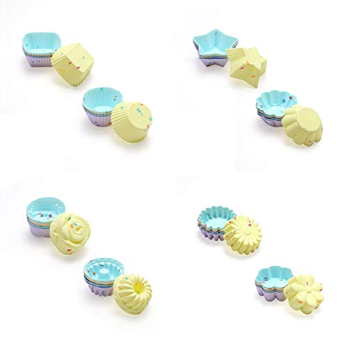 SidiOutil Silikon Cupcake Formen, 40PCS Muffinbackformen Wiederverwendbare und Antihaftbeschichtete Silikon Cupcake Backbecher Set, Inklusive 8 Formen 5 Farben Muffin Cups Formen Ofen Mikrowelle Cover