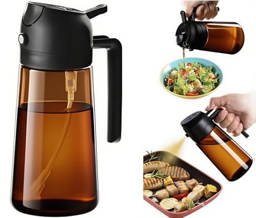 IVKIOMA Oil Sprayer for Cooking 2 in 1, Olive Oil Dispenser for Kitchen Gadgets, 16oz/470ml Premium Light-Blocking Oil Bottle, Food-Grade Spray Bottle, for Salad, Air Fryer, BBQ (Brown)