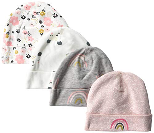 Gerber Baby Girls' 4-Pack Caps, Bear, 0-6 Months