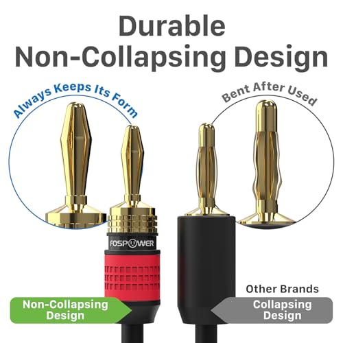 image for FosPower Deadbolt Banana Plugs 2 Pairs / 4 pcs, Screwless Type 24k Gol