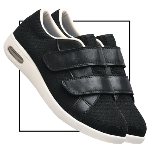 Arthritis Slippers Womens Wide Trainers Road Running Athletic Gym Shoes for Fitness Jogging Walking Sneakers Wide Fitting Velcro Shoes (Color : Black, Size : 6 UK)