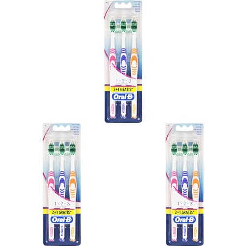 Oral-B Spazzolino Denti Manuale, Manico Ergonomico, Massimo Comfort e Controllo, Raggiunge le Aree più difficili, Pulizia Efficace, Spazzolino Setole Medie, Formato 3 pezzi Colori Assortiti