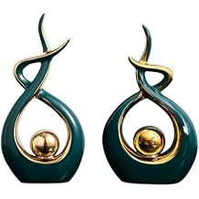 One Set Including 2 Pcs Modern Art Ceramic Statue, Coffee Table Decor Dining Table Decor for Dining Room and Office Green