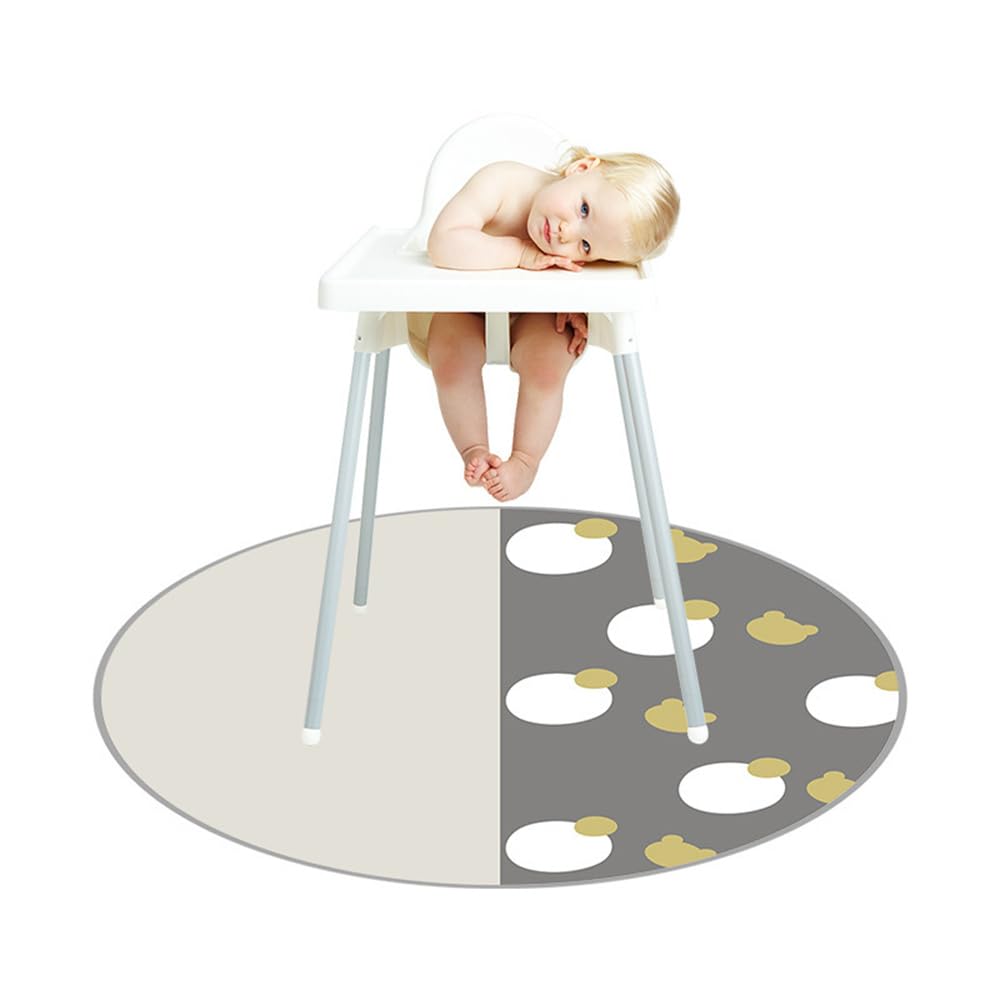 Treer Baby Splat Mat for Under High Chair, 51" Highchair Round Splash Floor Mat Waterproof Anti Slip Spill Mat Washable Weaning Mat/Messy Mat/Play Mat/Tablecloth/Picnic Mat (Bowling)