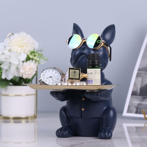 Bandeja de Resina Azul Marino con Estatua de Bulldog para Decoración del Hogar, Banco de Ahorro, Bandeja para Llaves, Almacenamiento, Soporte para Caramelos, Joyas, Pendientes, Adecuada para - imagen 5