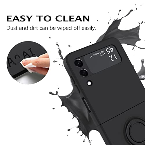 Telaso Samsung Galaxy Z Flip 3 5G Case, Slim Liquid Silicone Kickstand Case With Finger Ring Holder Car Mount Supported Drop Protection Shockproof Galaxy Z Flip 3 5G Case For Women, Black #TOP4