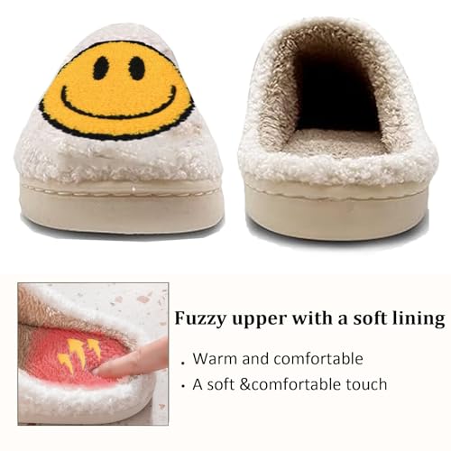 Image of Cute House Slippers for Women Men with Memory Foam Retro Happy Face Cozy Shoes