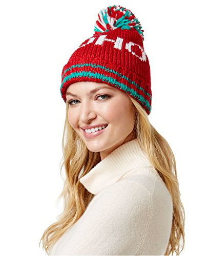 Bonnet rouge femme maille tricotée Steve Madden Ho Ho bonnet hiver pompon