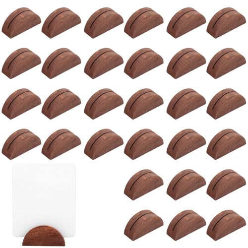 Tinoaly 30pcs Wooden Table Number Stands, Semicircular Wood Place Card Holders for Wedding Restaurant Banquet Birthday Party Reusable Table Name Holders for Photo Tag Menu (Brown) by Tinoaly - Used condition - US$10.48