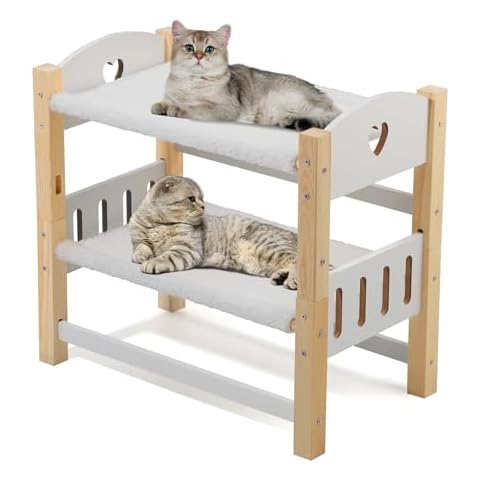 Cat Hammock Beds, 2 Layers Elevated Cat Beds for Indoor Cats, Sturdy Pine Wooden Cat Furniture for Puppy Small pets, Raised Cat Bed with Soft Plush Sheets for Better Sleep, Love Pattern, 22"L x 12.6"D Cover