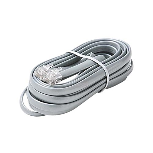 15' FT Data Line Cord Cable Satin Silver 6-Conductor Wire Transfer Modular Flat RJ12 Each End Data Processing Flat 28 AWG Wire Plug Jack Connect Communication Extension Cable