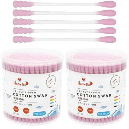 Image of Pink Cotton Swabs Spiral - 400 Count Organic Cotton Buds Double Side Tightly Wrapped Cotton Tips Paper Stick Soft Gentle Lint-Free Cruelty-Free, Round & Spiral (Pink)