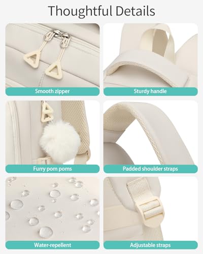 Image of School Backpack for Teen Girls, Big Student Laptop Backpack Aesthetic Bookbags for College Women Elementary Middle High School Travel Mochilas Escolares, Beige